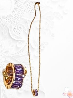 Milor Gold Necklace with Purple Baguette Spinner Stone Pendant